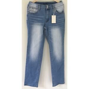 Flamingals Light Wash Straight Leg Stretchy Blue Jeans Pants Large 32x32